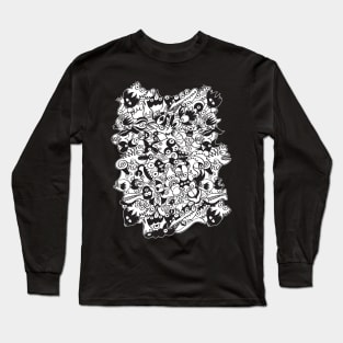 Black and white scary monsters in doodle art style Long Sleeve T-Shirt